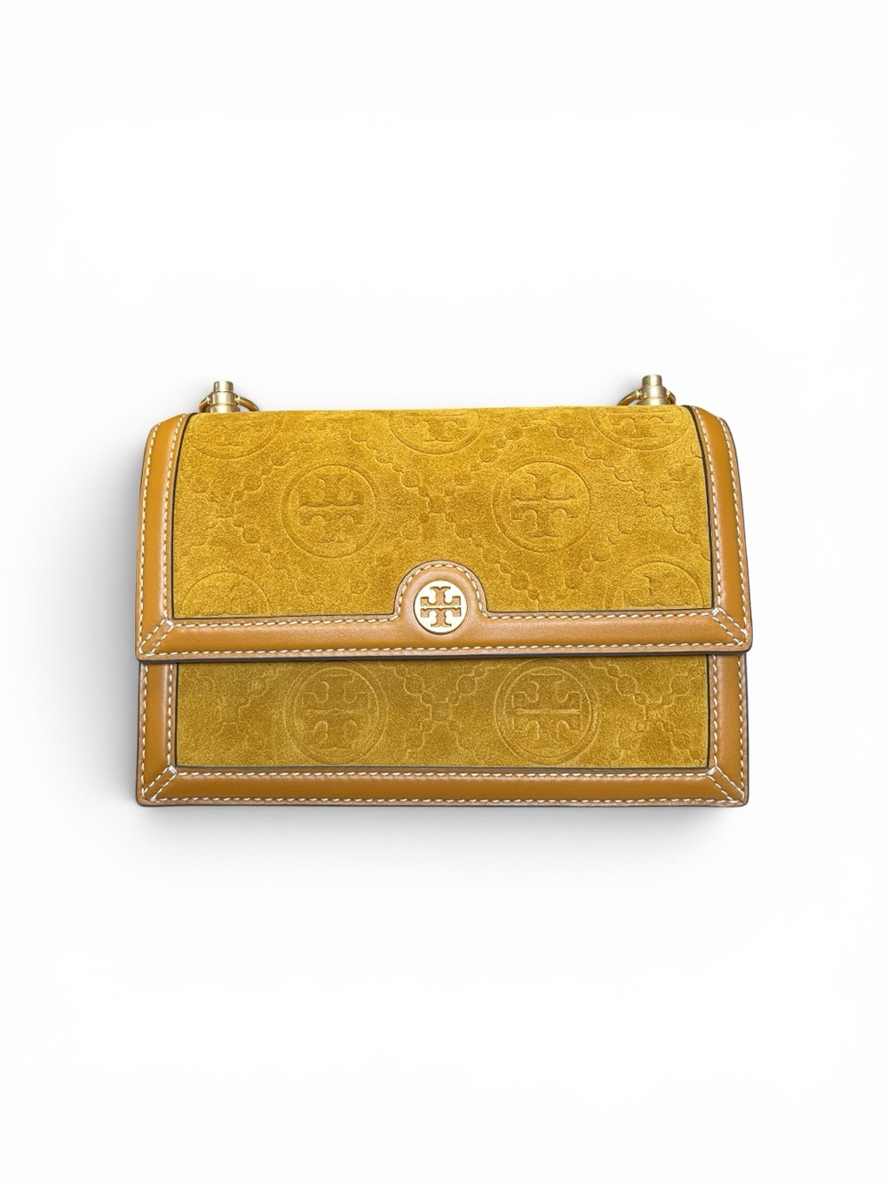 ✧ Tory Burch Suede Embossed Shoulder Bag In Deep Sunflower - Picture 6 of 9
